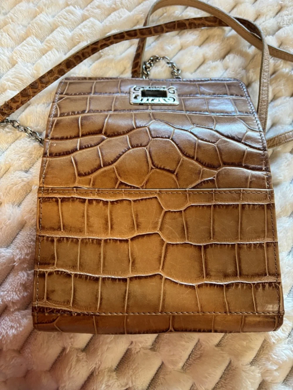 Brighton Brown Croc Embossed Leather Mini Crossbody Wallet Clutch